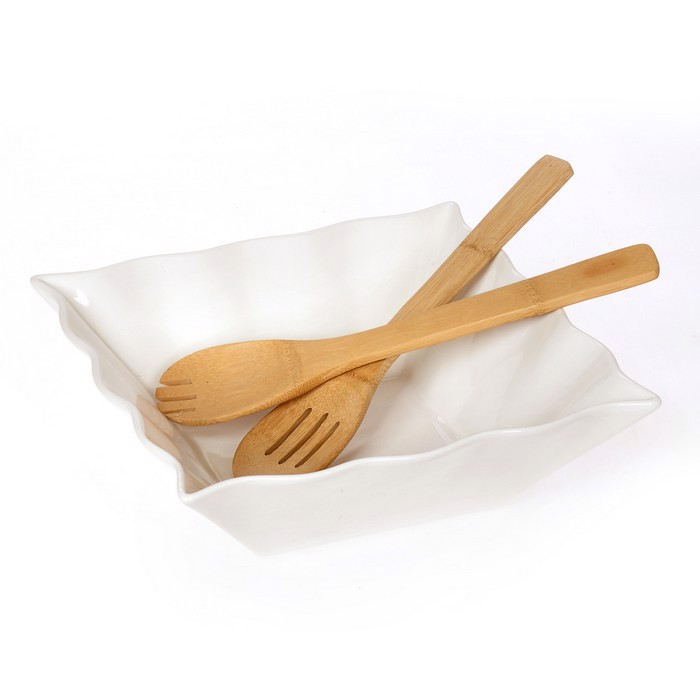 Cryspo Trio Salatiera Porselanis Tetragni 28ek me Koutales Bamboo 2600090